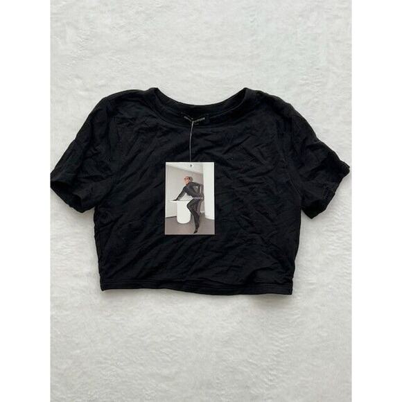 NWT Naked Wardrobe Cropped Top Crew Neck Short Sleeve Pullover Stretch Black S - Picture 1 of 8